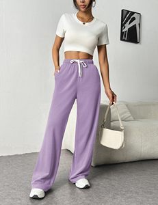 Pantalon de survêtement ample en coton épais de couleur unie pour femme, avec cordon de serrage, style streetwear, pour l'extérieur, personnalisable - Product Image 4