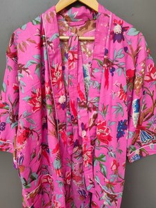 Bata Kimono de Algodón Suave y Transpirable con Estampado de Dibujos Animados para Mujer, Camisón de Verano Hecho a Mano ODM con Cuello en V, Cintura Elástica y Largo hasta la Rodilla - Product Image 4