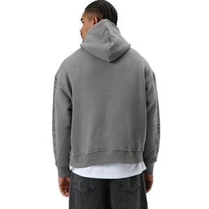 Sweat à capuche lourd en molleton 100 % coton pour homme, coupe décontractée, avec manches imprimées, idéal pour l'hiver, personnalisable, style streetwear - Product Image 5