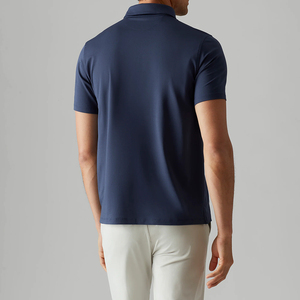 Men's Navy Blue Short Sleeve Polo Shirt Solid Color Casual Regular Fit Button Front Woven Cotton Oxford Style - Product Image 2