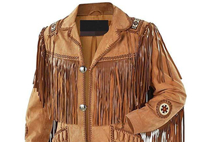 Men's Suede Leather <b>Jacket</b> With <b>Fringe</b> And Embroidered Details Turn-down Collar Casual Autumn Style Regular Fit - Product Image 6
