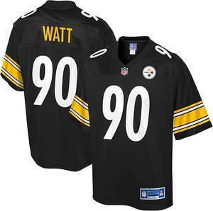 Maillot de football américain Pittsburgh Steelers Watt 90, noir, en polyester, brodé, pour hommes et femmes, col en V, personnalisé - Product Image 1