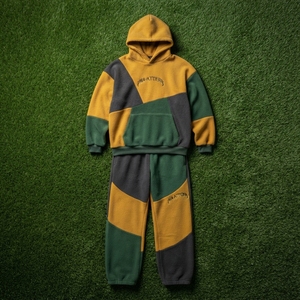 Ensemble de survêtement en molleton pour homme, couleur vert moutarde et gris, veste zippée et pantalon large, streetwear personnalisé, vêtements de sport - Product Image 6