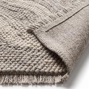 Tapis en laine tissé à la main beige et gris, couleur unie, antidérapant, à poils moyens, avec franges, décoration moderne pour la maison - Product Image 6