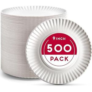 Piatti di Carta Monouso Non Rivestiti da 9 Pollici, Confezione da 500 Pezzi per Uso Quotidiano - Product Image 3