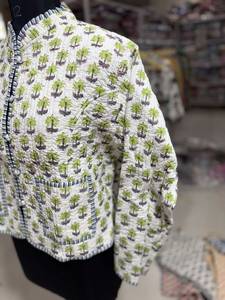 <b>Quilted</b> <b>Jacket</b> Women's Full Sleeve Stand Collar Printed Palm Tree <b>Pattern</b> Spring Lightweight Outerwear GIFT FOR HER - Product Image 5