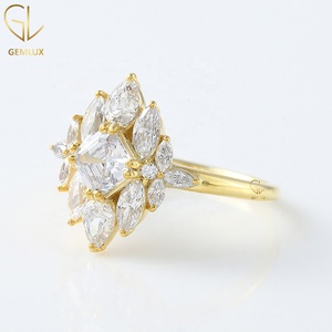 Asscher Cut Moissanite Diamond Cluster <b>Ring</b>, Vintage Style <b>Ring</b>, 14k Gold Floral Halo Cluster Engagement <b>Ring</b> For Women - Product Image 2