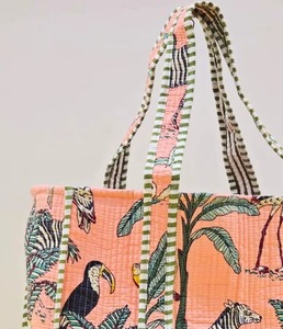 Cotton Tote Bag With Tropical Print Bohemian Style Summer Shopping Bag Open <b>Top</b> Large Capacity Women's Shoulder Bag - Product Image 3