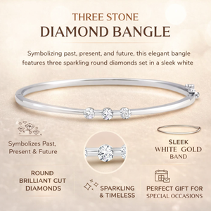 Elegant Three Diamond <b>Bangle</b> <b>Bracelet</b> | 14K White Gold Real Round Diamond <b>Bracelet</b> for Women Luxury Fine Jewelry Gift Collection - Product Image 5