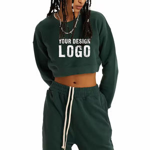 Sudadera con capucha para mujer, de algodón, con bloques de color, de peso pesado, suave, informal, de corte holgado y corto, con logotipo frontal y característica de secado rápido, personalizable con MOQ bajo. - Product Image 1