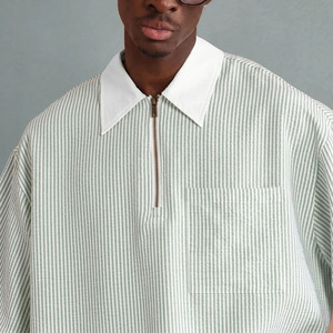 Chemise Polo Homme Surdimensionnée Personnalisée à Rayures Vertes, Manches Courtes, Col Blanc, Coupe Décontractée, en Popeline Tissée 220g - Product Image 4
