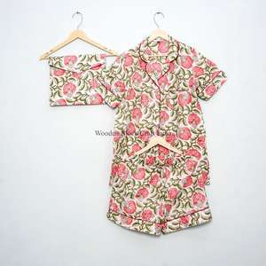 Conjunto de Pijama de Algodón para Mujer al por Mayor, Camiseta de Dormir Floral de Manga Corta, Ropa de Dormir Transpirable y Cómoda para Todas las Estaciones - Product Image 5