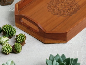 Plateau de service rectangulaire en bois de luxe peint à la main, respectueux de l'environnement, taille personnalisée, finition naturelle, élément élégant pour les fêtes, à utiliser dans n'importe quelle maison - Product Image 3