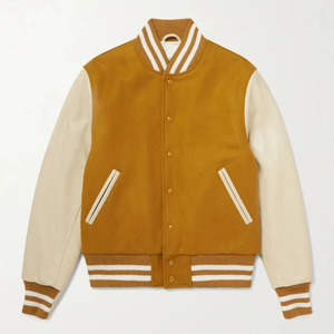 Veste universitaire pour homme, couleur unie jaune moutarde beige, manches à col rabattu, fermeture boutonnée, coupe classique, vêtements décontractés d'automne - Product Image 4