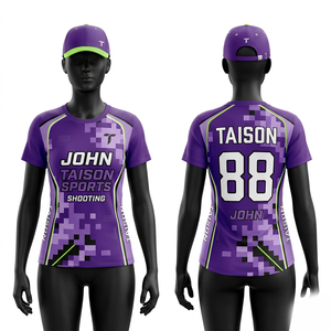 Maillot de tir en polyester premium 160 GSM avec empiècements camouflage numérique violet, respirant, anti-humidité, impression de logo personnalisée par sublimation - Product Image 1