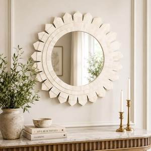 Bone Inlay Round <b>Gold</b> Finish Embossed <b>Framed</b> Wall <b>Mirror</b> Modern Customized Diwali Home Decorative 4.0 mm Thickness - Product Image 6