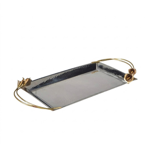 Plateau de service rectangulaire en acier inoxydable martelé avec poignées dorées, plateau décoratif en métal de haute qualité pour la décoration de la maison, cadeaux - Product Image 2