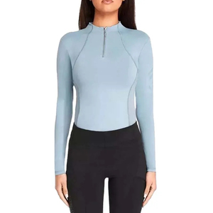 Camisas de equitación de algodón al por mayor para mujer, de secado rápido, manga corta, capa base con cierre de cremallera, colores y tallas personalizables - Product Image 1