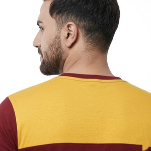 Conjunto Deportivo de Dos Piezas para Hombre, Camiseta y Pantalones Cortos Bermuda, Color Borgoña Amarillo, Transpirable, 100% Algodón, para Verano - Product Image 3