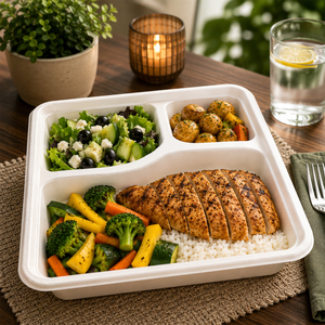 Plateau alimentaire écologique en bagasse à 3 compartiments, assiette de service jetable biodégradable et compostable, compatible congélateur, pour mariages et restaurants - Product Image 6