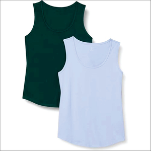 Women's Scoop <b>Neck</b> <b>Tank</b> <b>Tops</b> Solid Color Breathable Knitted Polyester Casual Wear Light Blue and Dark Green - Product Image 1
