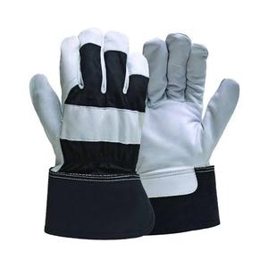 Gants de sécurité anti-impact en cuir noir et blanc avec manchette longue - Product Image 1