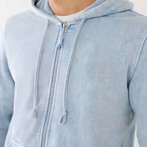 Sudadera con capucha de mezclilla vintage para hombre, con logo personalizado bordado e impreso, de manga larga, estilo nuevo, con cremallera completa, de algodón teñido liso, para niños. - Product Image 4