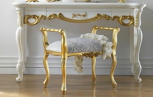 Coiffeuse de luxe royale en bois d'acajou avec miroir sculpté doré, console de maquillage blanche, tabouret et meuble de chambre - Product Image 3