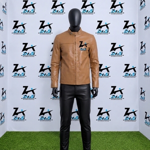 Chaqueta de cuero genuino de marca personalizada con cierre de cremallera y bolsillos, para otoño e invierno, para hombre. - Product Image 1
