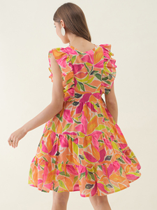 High Quality Multi Floral Printed Flared Mini Cambric <b>Dress</b> for Party Wear Summer Beach Holiday Daily Usage at Best Price - Product Image 3