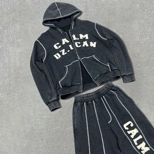 Conjunto de Sudadera con Capucha y Pantalones Deportivos con Bordado Personalizado y Parches, Estilo Urbano, Lavado Ácido, para Mujer - Product Image 4