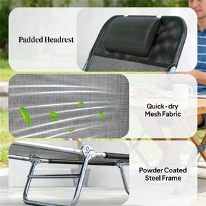 Sedia a Sdraio Pieghevole Nera a Due Pezzi per Cortile e Prendisole - Product Image 2