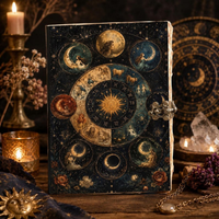 Carnet Grimoire en Cuir Zodiaque Céleste, Livre des Ombres Gothique Personnalisé, Livre de Sortilèges de Sorcellerie, Cahier d'Astrologie