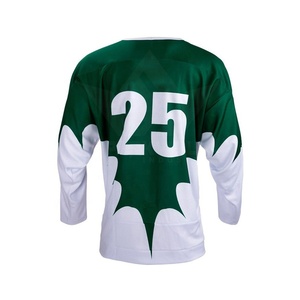Custom <b>Men's</b> Green White Ice Hockey Jersey Crew Neck Three Quarter Sleeve Sublimated Moisture Wicking Quick Dry Polyester/Cotton - Product Image 2