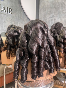 Long <b>Wig</b> 22" Virgin Remy Vietnamese Bouncy <b>Wavy</b> Natural Color with Closure 5x5 Glueless Transparent Lace Density 180% Human Hair - Product Image 4