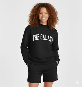Womens Yellow Solid "THE GALAXY" Text Print Mock Neck Oversized <b>Sweatshirt</b> and Shorts Set <b>Long</b> Sleeve Casual Streetwear - Product Image 4