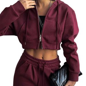 ชุดเสื้อผ้าสองชิ้นแบบมีฮู้ดแขนยาวมีซิปสำหรับผู้หญิงทันสมัย - Product Image 1