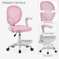 Chaise d'étude pour enfants en maille rose avec repose-pieds, chaise de bureau pivotante réglable en hauteur pour les devoirs, les cours en ligne et la lecture