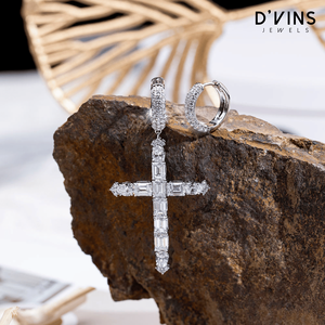 Boucles d'oreilles croix en or massif 18 carats avec diamants cultivés en laboratoire, taille brillant rond, pour femmes et hommes DJ 456 - Product Image 4