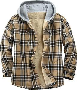 Vêtements d'automne et d'hiver pour hommes, vestes à capuche en flanelle, vestes en polaire à carreaux pour hommes - Product Image 5