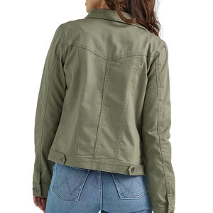 Chaquetas de mezclilla desgastadas transpirables con botones y logo frontal para mujer, de manga larga, básicas, al por mayor, OEM - Product Image 2