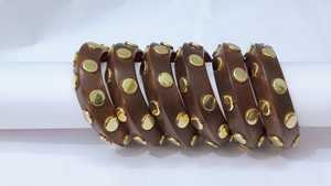 Ensemble de bracelets tendance en bois et laiton gravé, forme ronde, fait main, pour femme, collection Royal Charm Luxury - Product Image 5