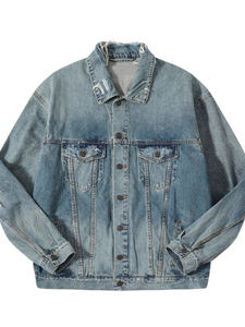 Chaqueta de mezclilla vintage desgastada con efecto ácido personalizada Up Felt para hombre, chaqueta de trabajo con botones. - Product Image 4