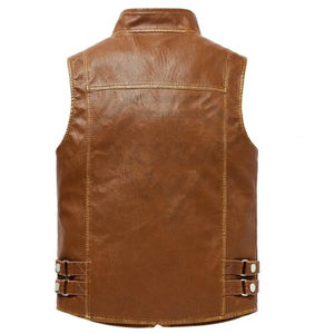 Gilet en cuir sans manches pour homme grande taille, style motard, en cuir de vachette, prix abordable, OEM - Product Image 2