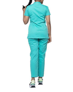 Ensemble de tenue médicale d'été pour médecin : Blouse à col rond boutonnée en denim et pantalon jogger - Product Image 3