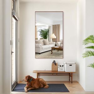 Oversized 60*36 <b>Rectangle</b> Modern Bathroom <b>Wall</b> <b>Mirror</b> with Walnut Frame Decorative Large <b>Mirror</b> for Living Room and Bedroom - Product Image 2