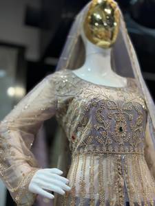 Ensemble de mariage indien pakistanais brodé en polyester, 3 pièces, robe Anarkali formelle longue avec dupatta en tulle pour femmes - Product Image 2