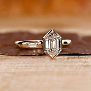 Hot Selling Luxury Hexagon Step Cut Lab Grown <b>Diamond</b> Bezel Solitaire <b>Ring</b> Custom 14K 18K Gold IGI VVS Bridal Jewelry - Product Image 2