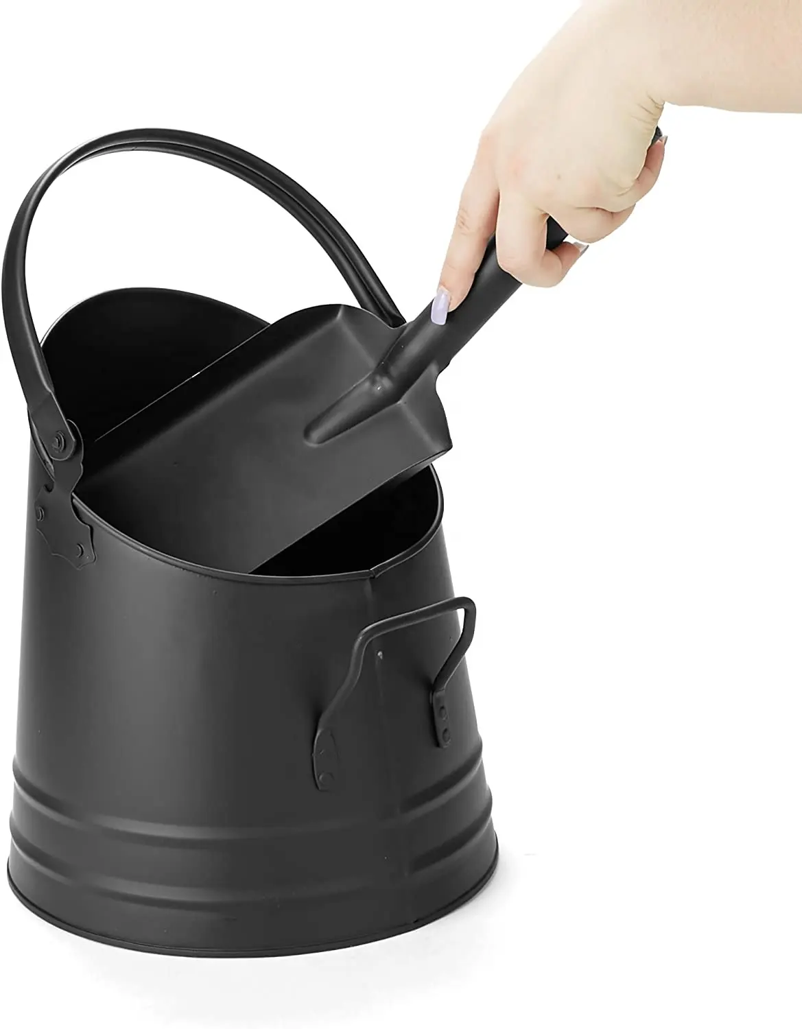 가정용 벽난로 장식 액세서리를위한 손잡이 및 애쉬 서빙 도구가있는 철 금속 블랙 파우더 코팅 애쉬 바스켓