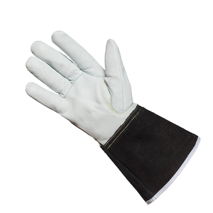 White Leather Welding <b>Gloves</b> Black Split Cowhide Cuff Heat Resistant Safety Work <b>Gloves</b> <b>Long</b> Gauntlet Protective <b>Gloves</b> Pair - Product Image 2